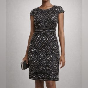 NWT Adrianna Papell Beaded Cap Sleeve Sheath Dress - Size 10 - $240 MSRP